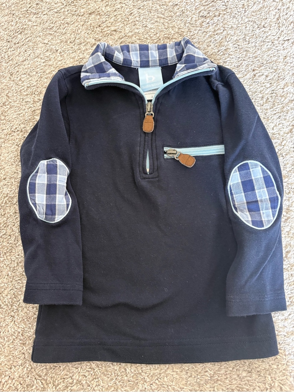 Bella Bliss Navy Pullover with Blue Plaid Trim